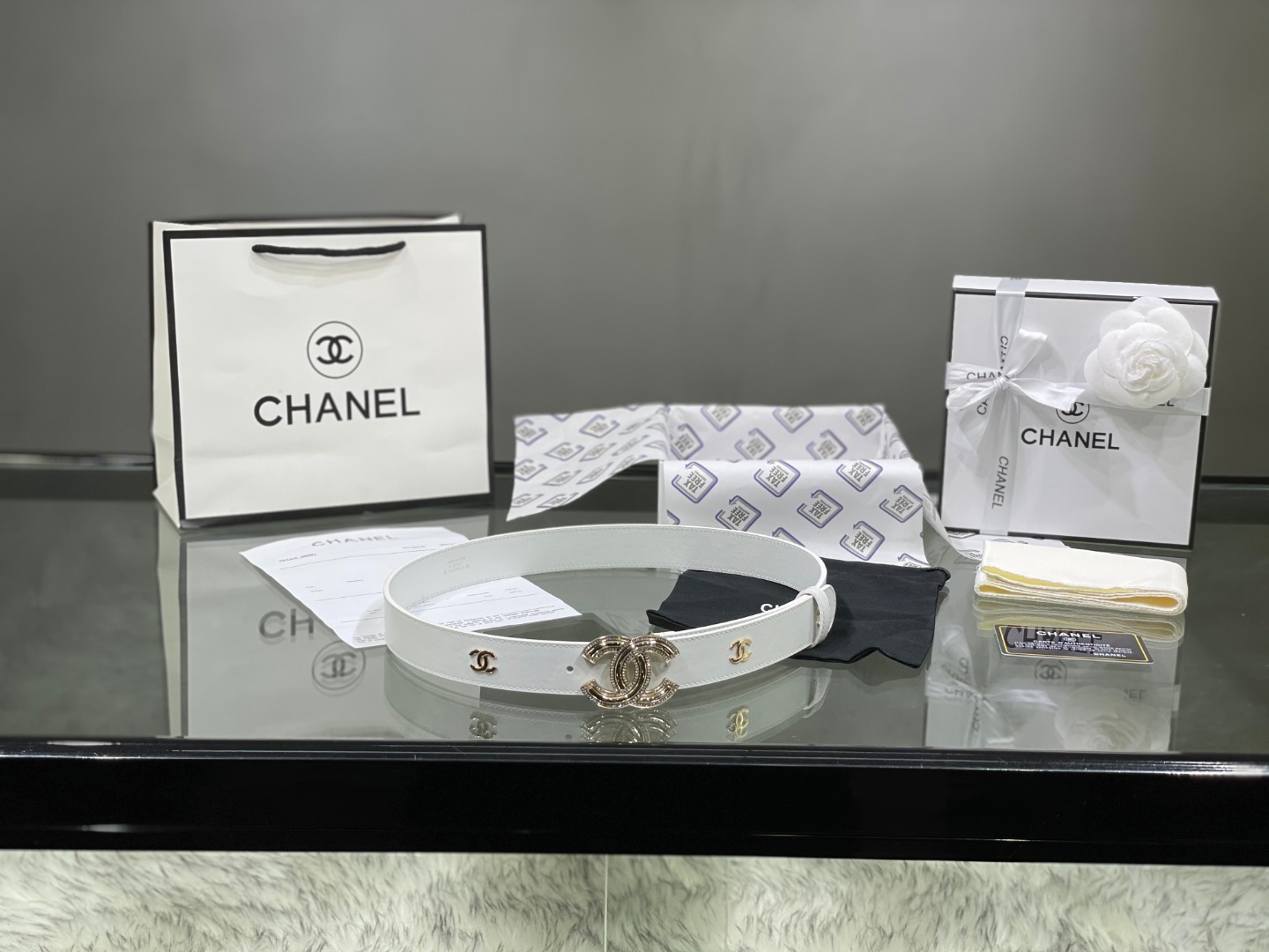 Ch**el Red Patent Leather CC Logo Belt