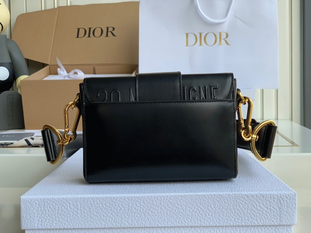 D10r 30 Montaigne Box Bag Replica in Black Box Calfskin