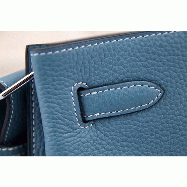 Jean Blue Leather Fake H**me5 So Kelly 22cm Casual Handbag