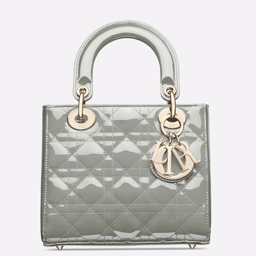 D10r Small Lady D10r Bag Replica in Grey Patent Cannage Calfskin