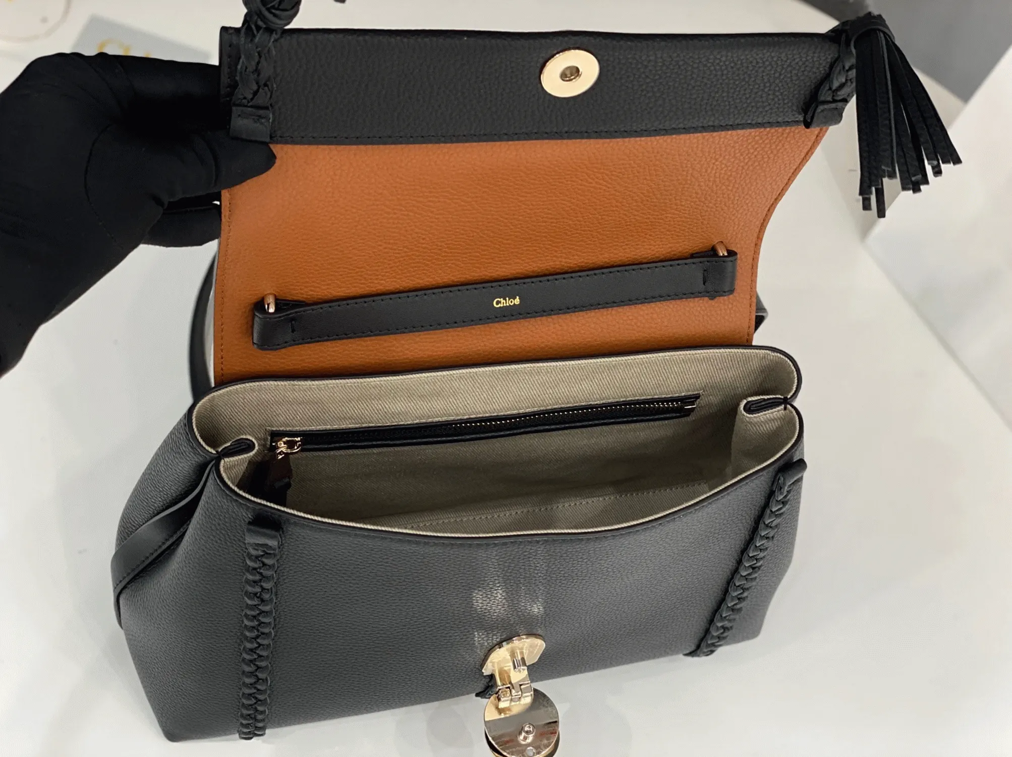 top quality knockoff Ch10e penelope medium shoulder bag in black grained calfskin