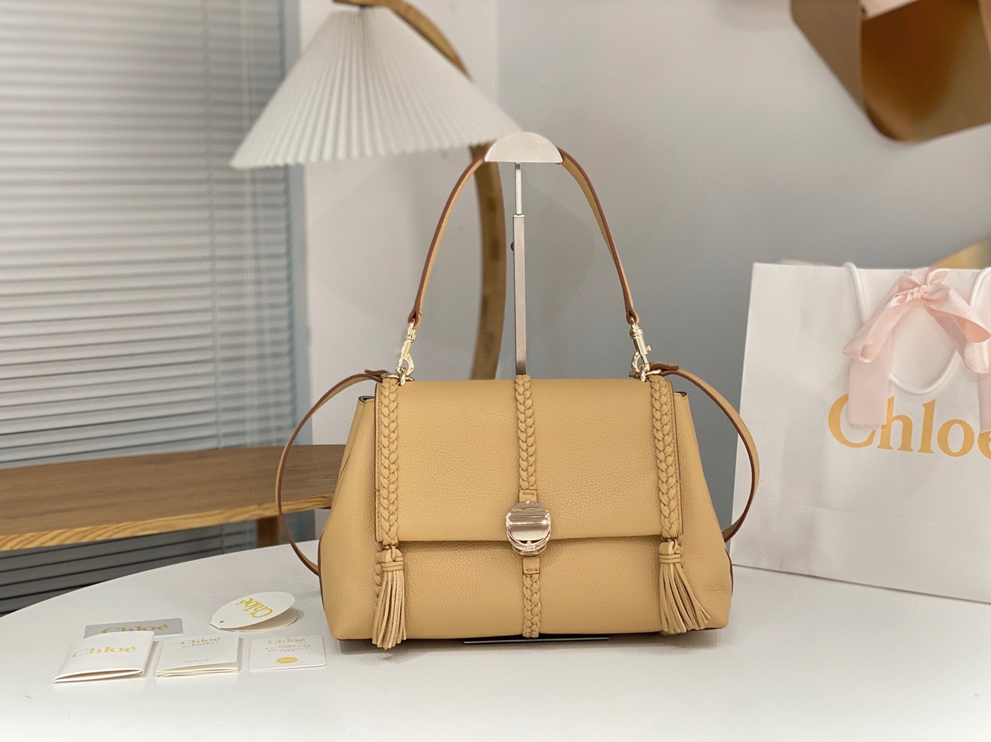 top quality replica Ch10e penelope medium shoulder bag in beige grained calfskin