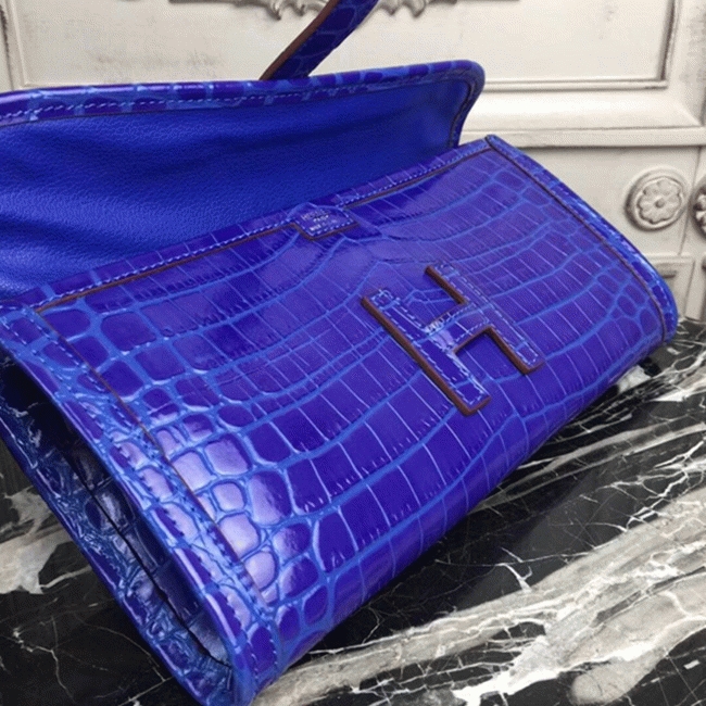 Blue electric crocodile leather replica H**me5 Jige Elan clutch bag