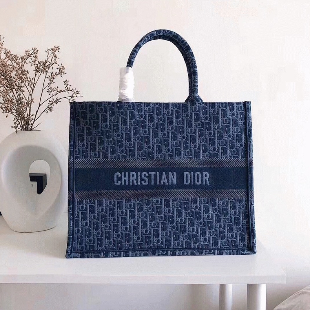 d10r large book tote bag imitation in De*1m blue d10r oblique canvas