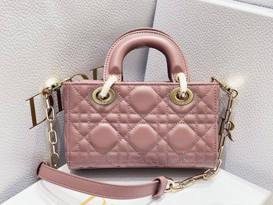 D10r Lady D-Joy Micro Bag Fake in Peony Pink Cannage Lambskin