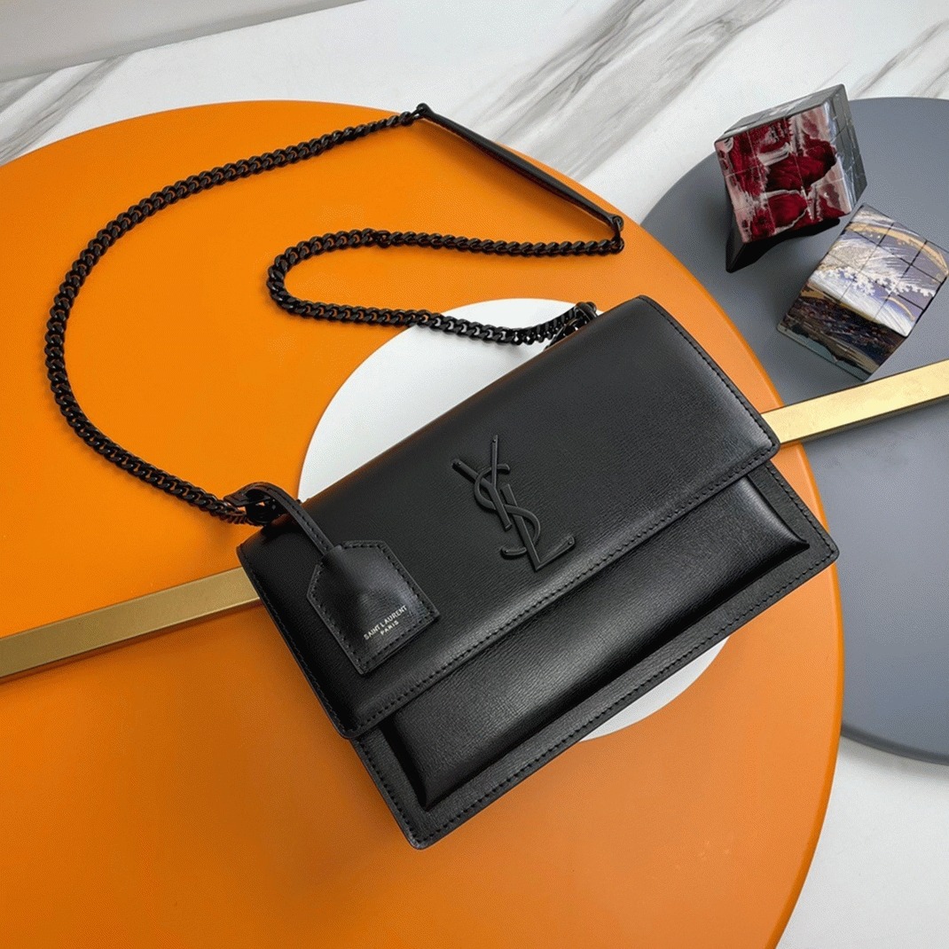 Knockoff Sa1nt Lau*nt Sunset Medium Chain All Black Bag Calfskin