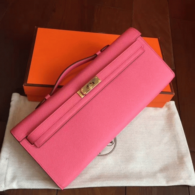 Rose Lipstick Epsom Imitation H**me5 Kelly Cut Clutch Stylish Bag