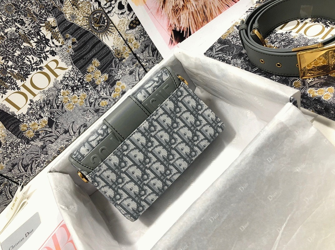 D10r 30 Montaigne Box Bag Fake in Gray D10r Oblique Jacquard