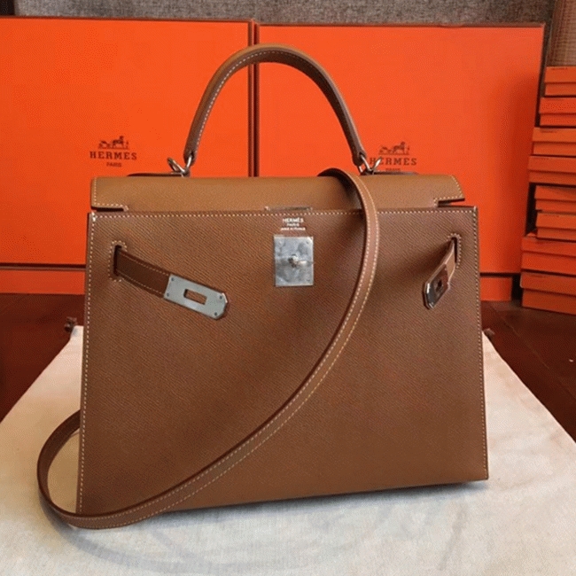 Brown Epsom Knockoff H**me5 Kelly 32cm Sellier Classic Purse