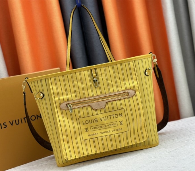 L0vis Vvtt0n Neverfull Bandouliere Inside Out MM Tote In Monogram Canvas And Yellow Textile And Leather