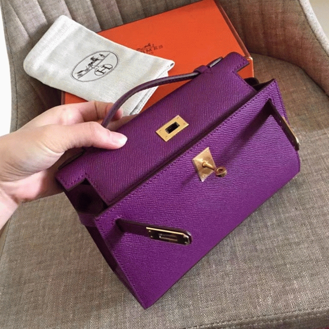 Cyclamen Epsom Knockoff H**me5 Kelly Pochette Light Purple Clutch