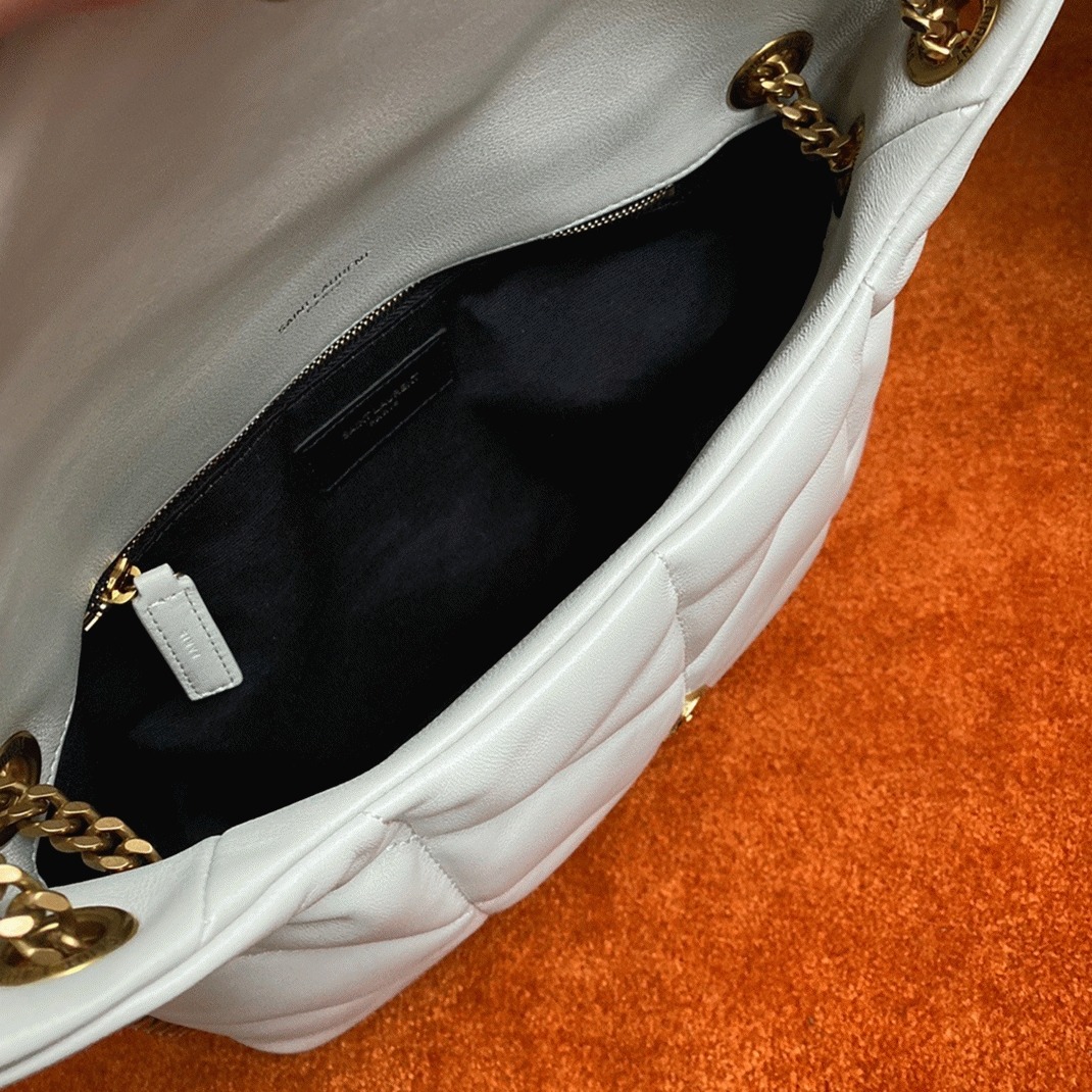 Replica Sa1nt Lau*nt Puffer Small Chain Bag White Lambskin
