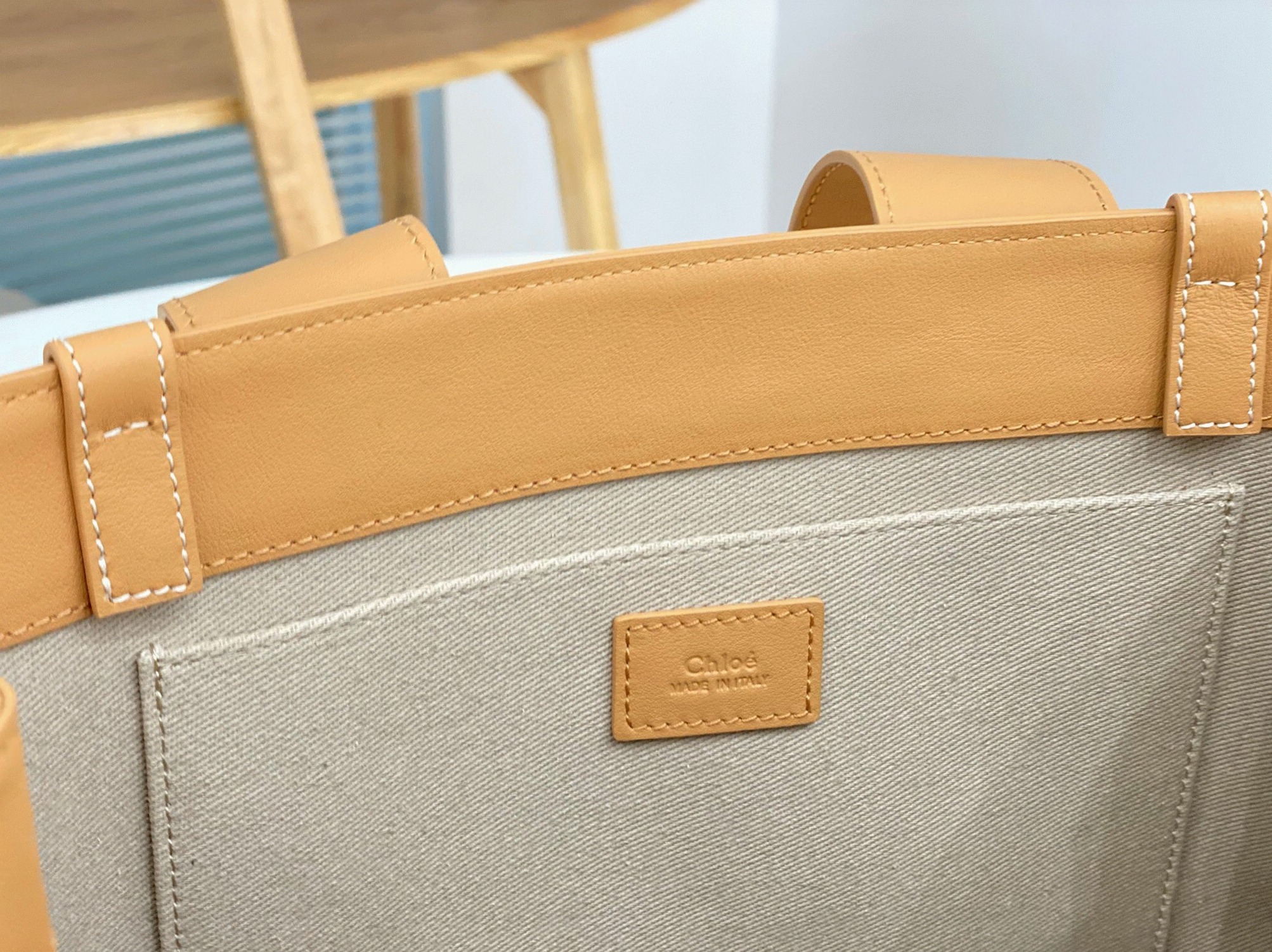 top quality knockoff Ch10e woody medium tote bag in beige calfskin