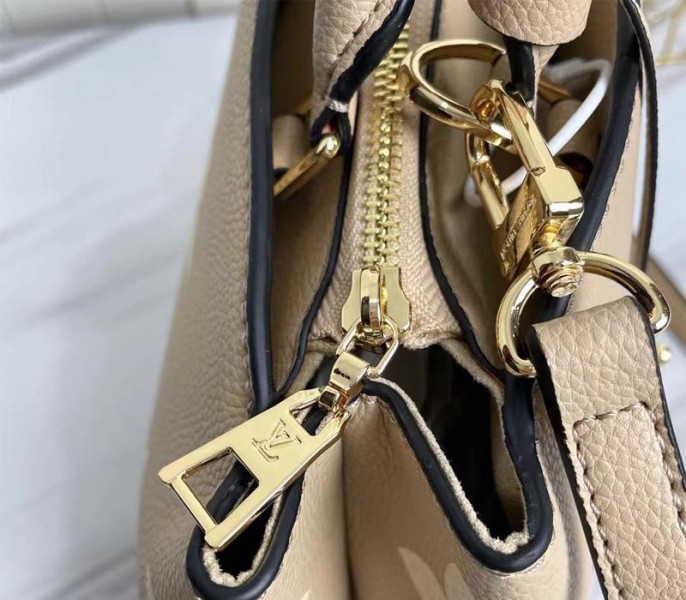 L0vis Vvtt0n Bicolor Monogram Empreinte Leather Petit Palais Handbag In Tourterelle Gray And Cream