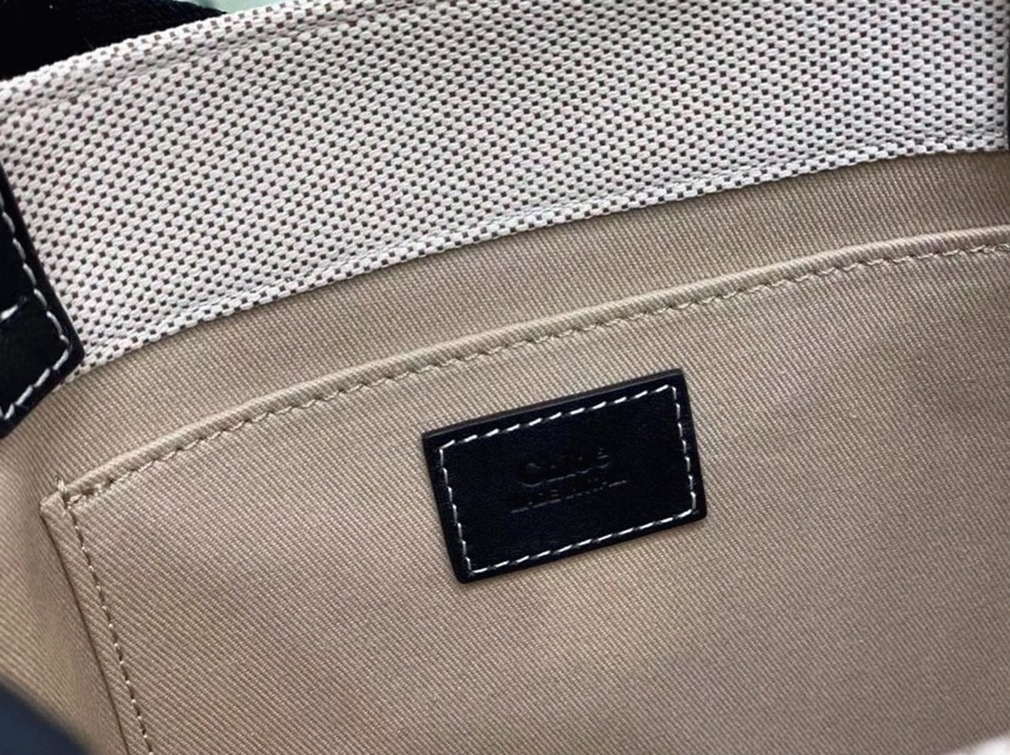 top quality replica Ch10e small woody tote bag in canvas with black leather strips