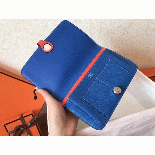 Blue piment leather fake H**me5 Dogon duo wallet