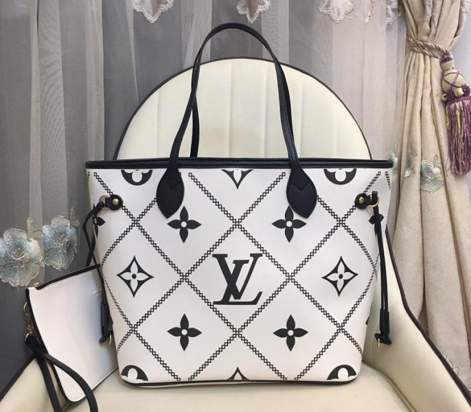 L0vis Vvtt0n Spring 2022 Monogram Empreinte Neverfull MM Tote In Cream