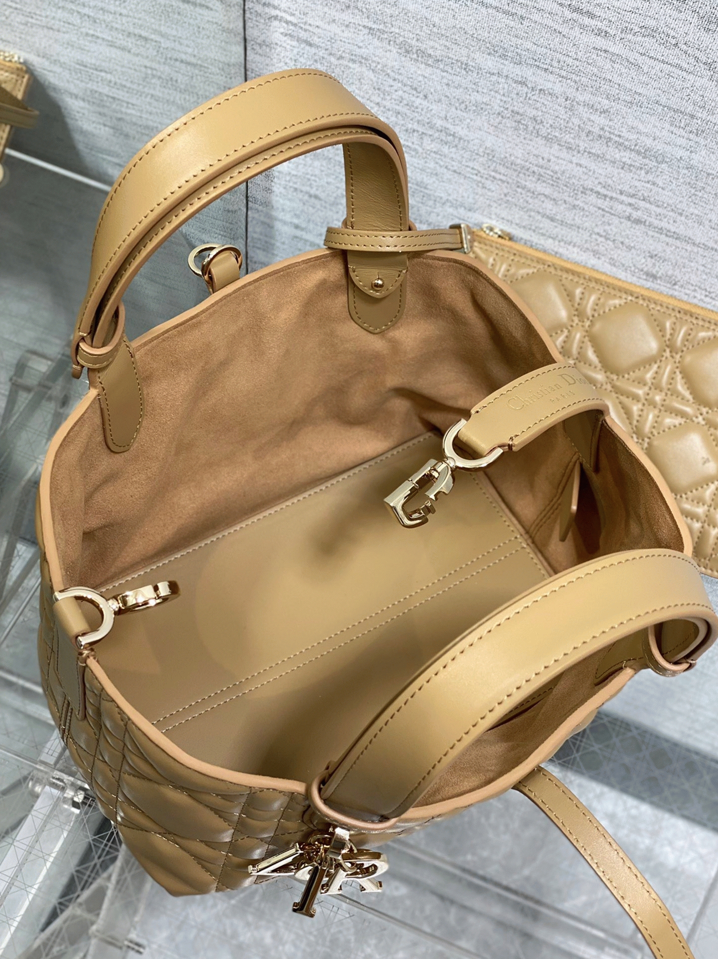 D10r Toujours Small Bag Fake in Tan Macrocannage Calfskin
