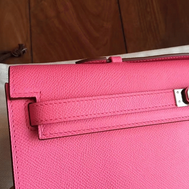 Rose Lipstick Epsom Imitation H**me5 Kelly Cut Clutch Stylish Bag