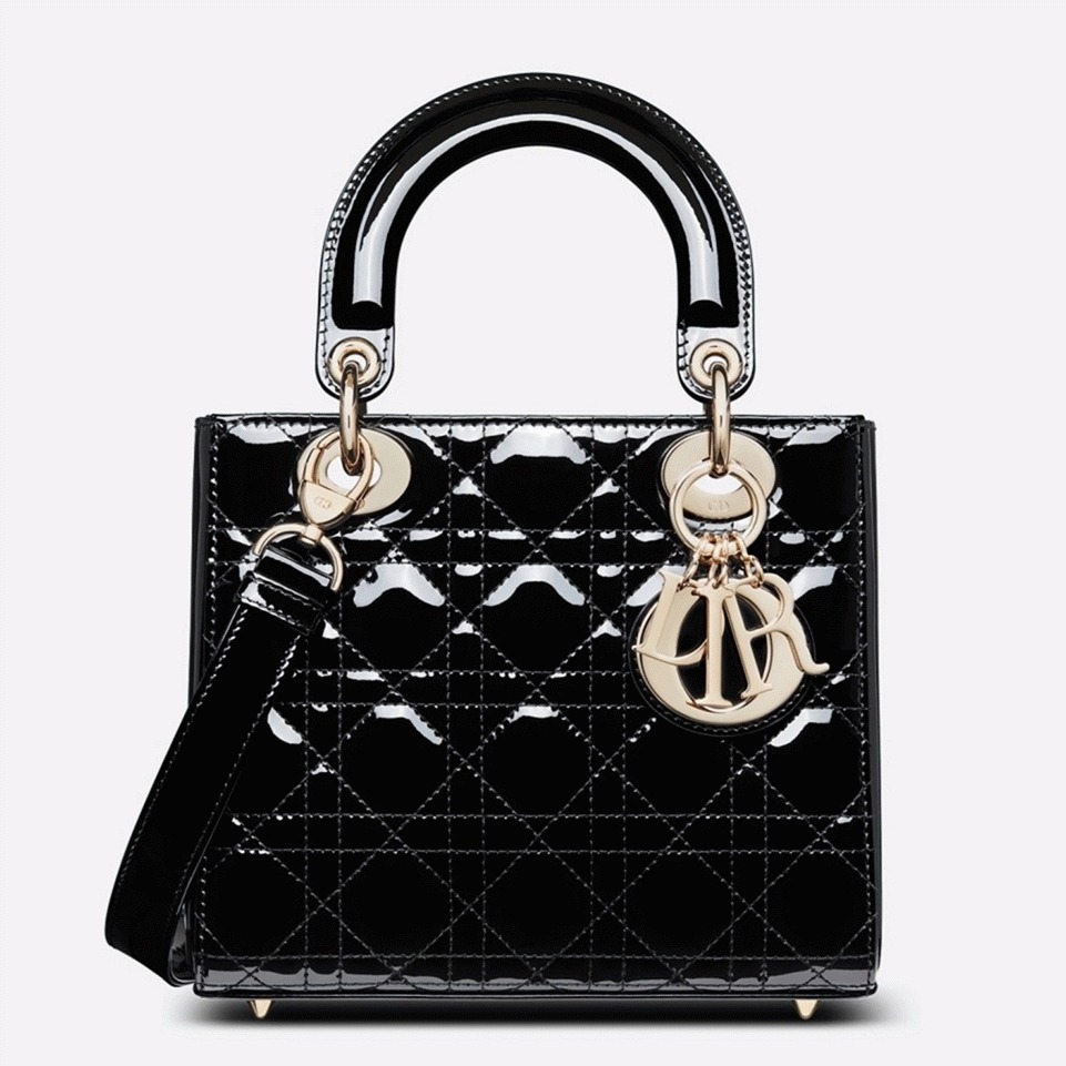 D10r Small Lady D10r Bag Knockoff in Black Patent Cannage Calfskin