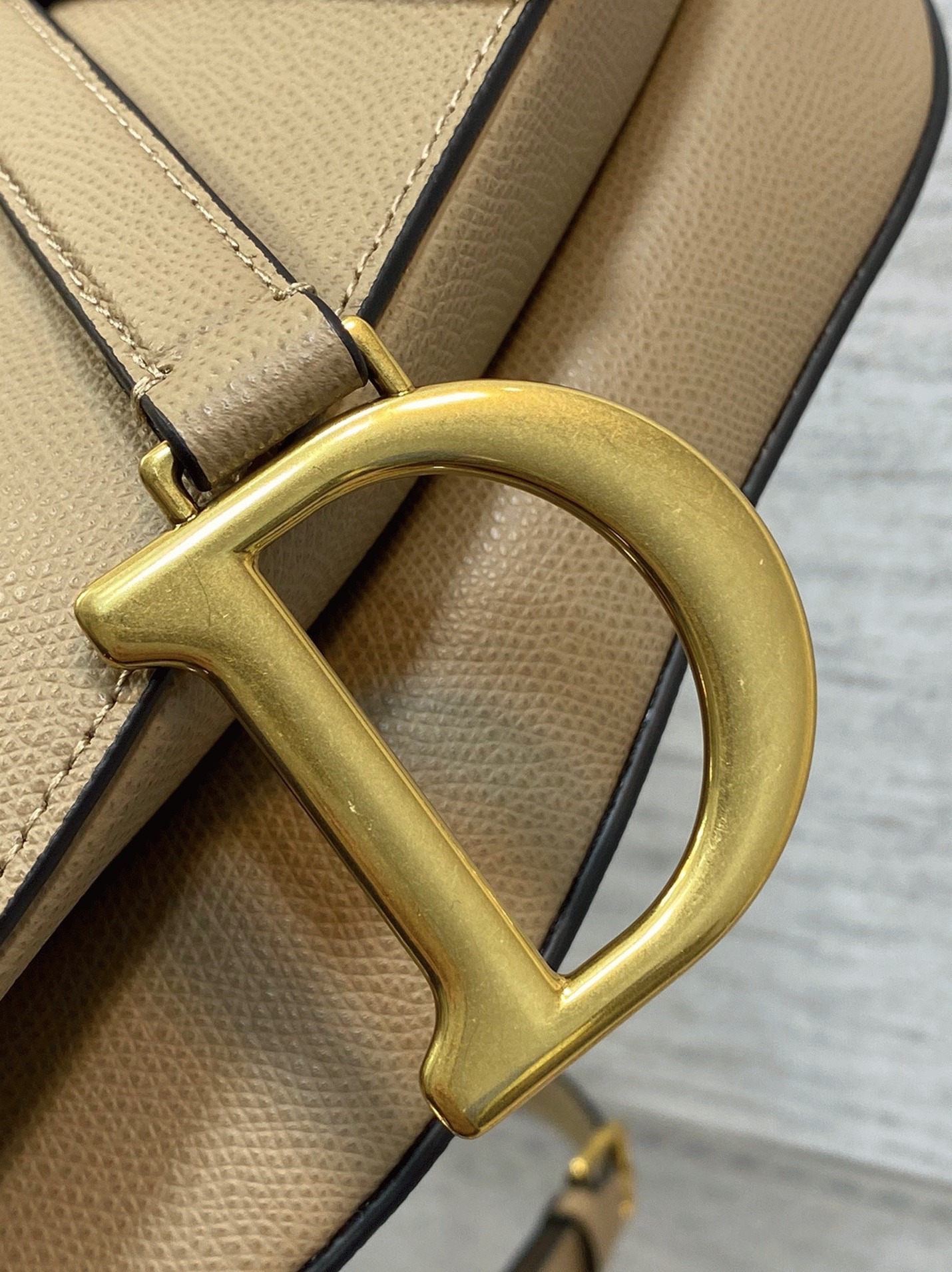 D10r Saddle Bag with Strap Replica in Sand Grained Calfskin