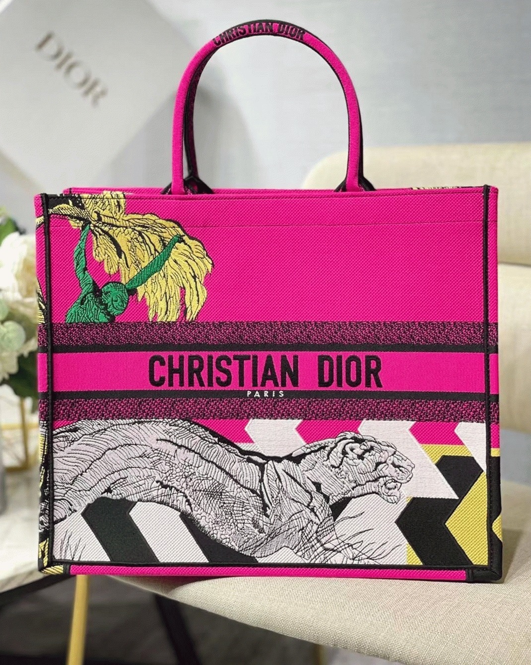 D10r Large Book Tote Bag Imitation in Toile de Jouy Zoom Pop Embroidery