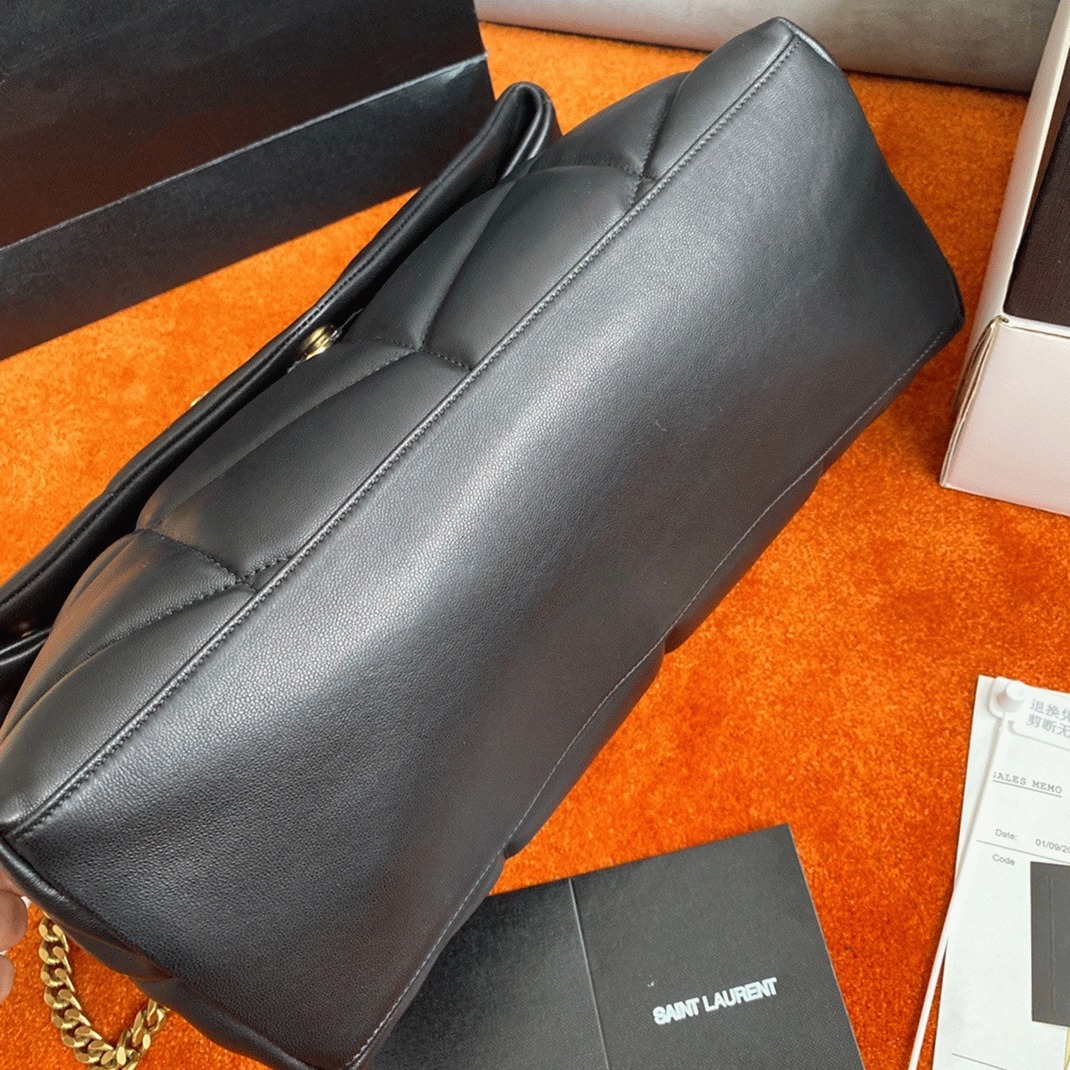 Sa1nt Lau*nt Puffer Medium Chain Bag Black Lambskin