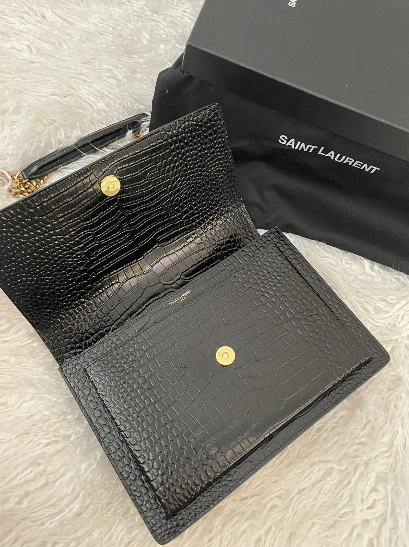 Black Croc-Embossed Leather Y51 Sunset Medium Chain Replica Bag