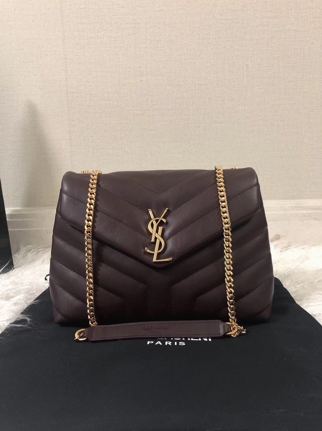 Replica Sa1nt Lau*nt LouLou Small Chain Bag Burgundy