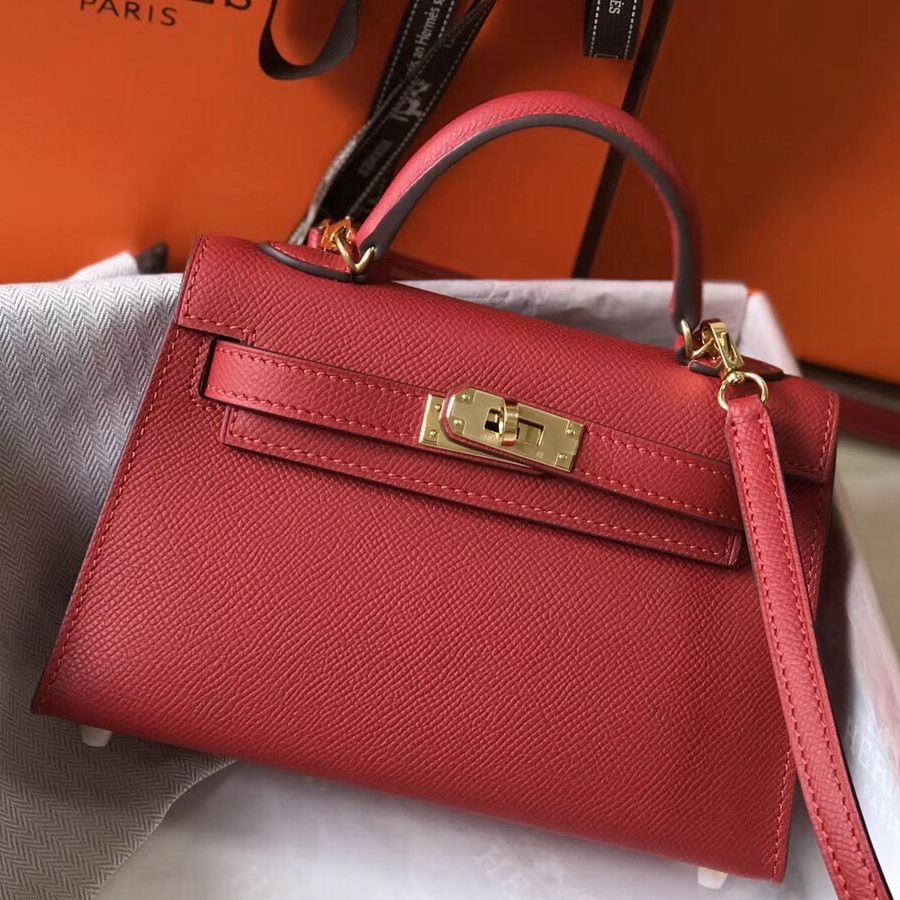 H**me5 Kelly Mini II Bag Replica in Rouge Vif