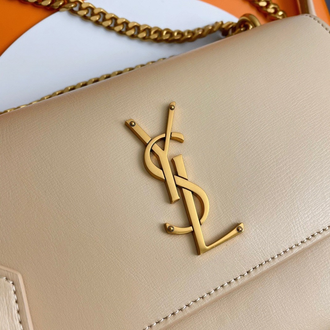 Fake Sa1nt Lau*nt Sunset Medium Chain Bag Beige Calfskin