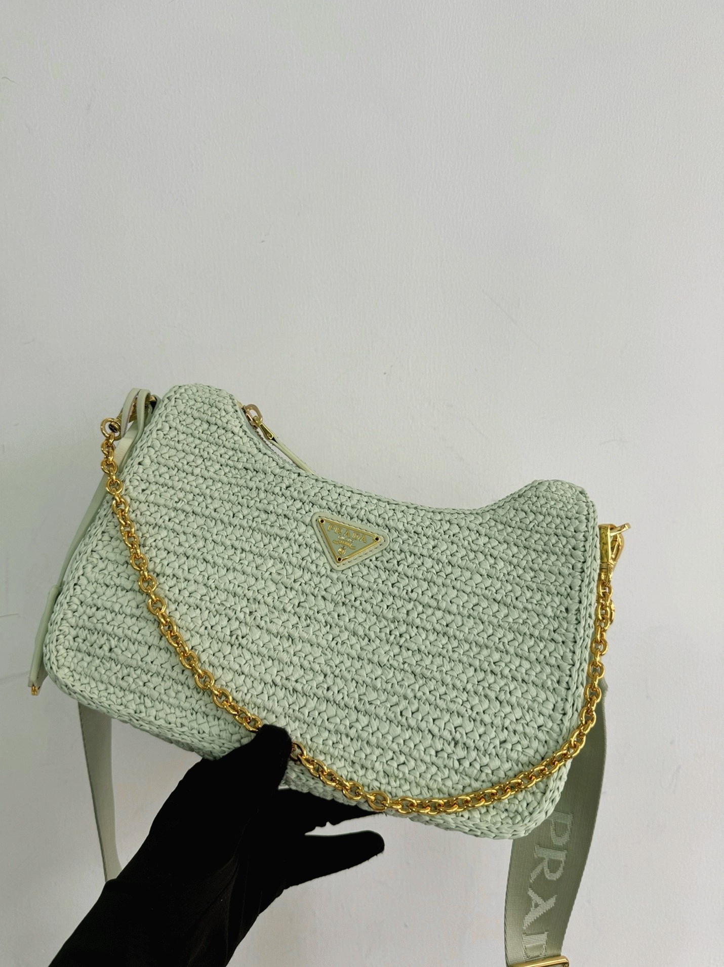 Pra*a Re-Edition Crochet Bag Replica in Aqua