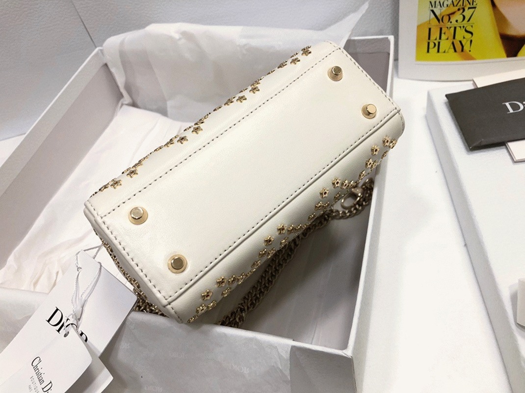 D10r Lady D10r Mini Chain Bag in White Lambskin with Star Embroidery