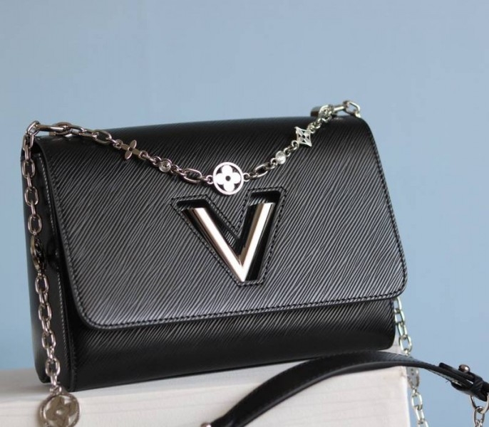 L0vis Vvtt0n Epi Leather Twist MM With Flowers Jewels Chain Bag In Black
