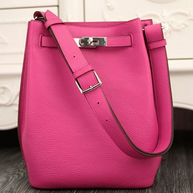 Rose Red Leather Replica H**me5 So Kelly 22cm Vivid Shoulder Bag