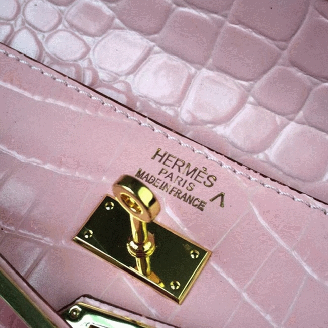 Pink Crocodile Replica H**me5 Kelly Cut Clutch Feminine Tote