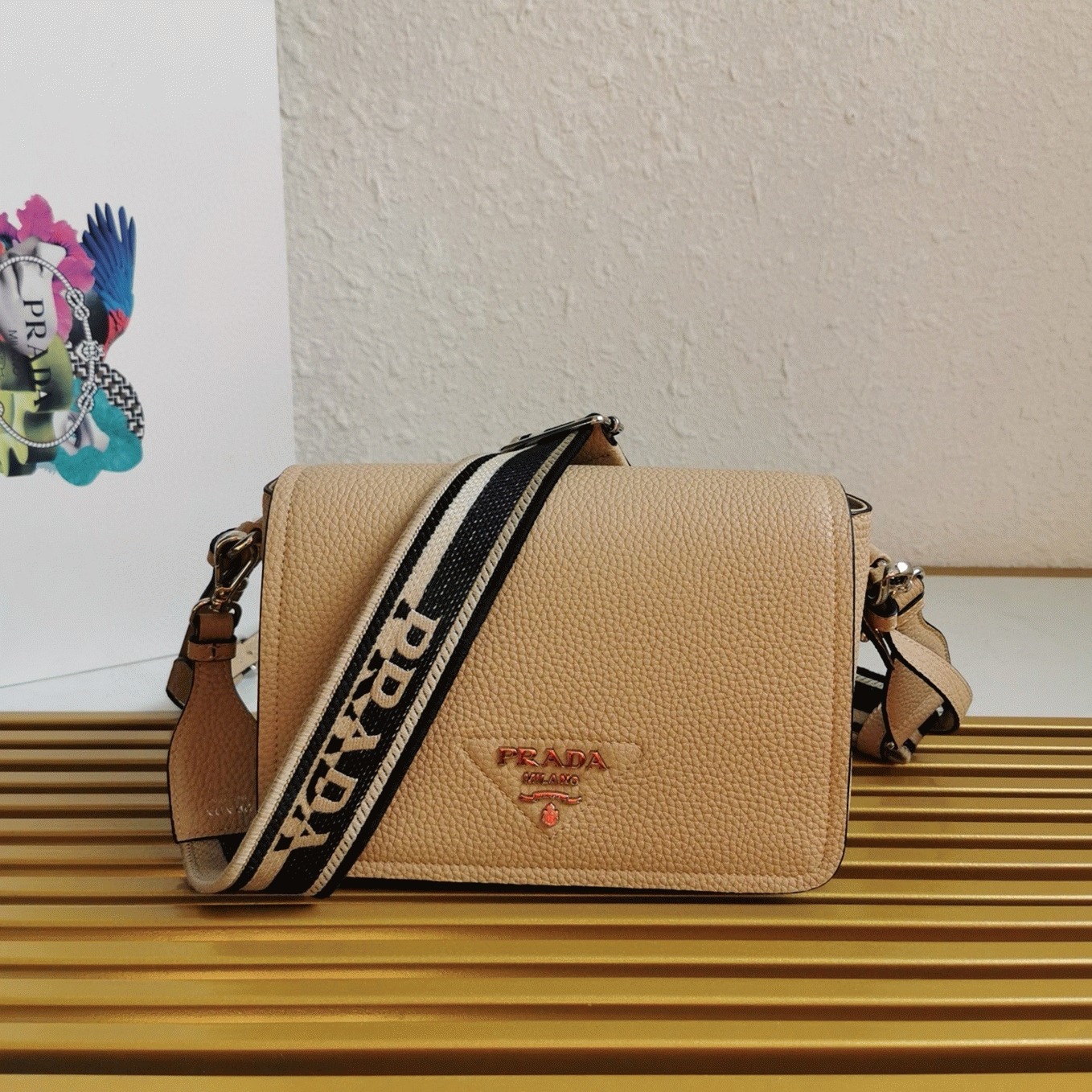 Pra*a Flap Shoulder Bag Fake in Sand