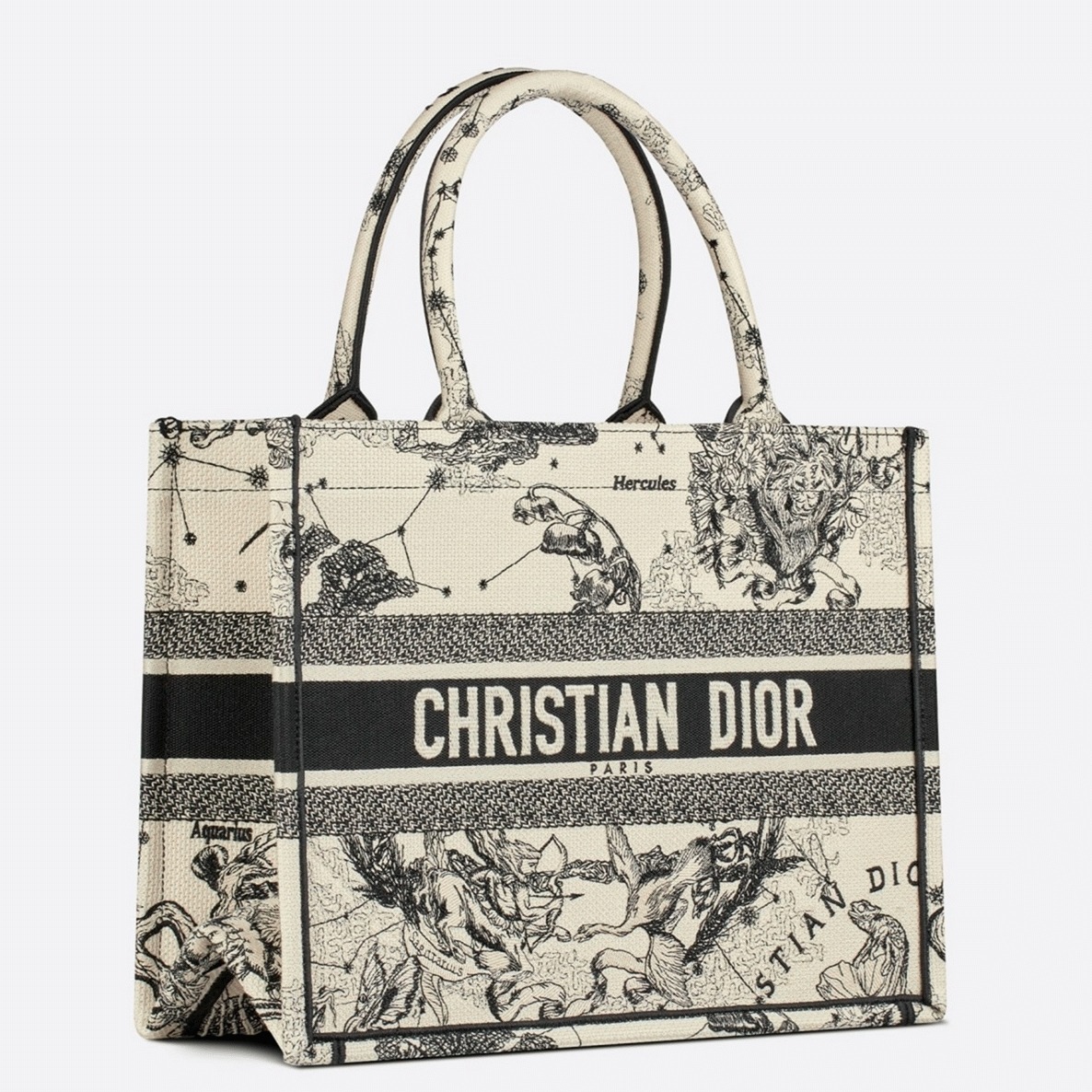 D10r Large Book Tote Bag Replica in White Toile de Jouy Zodiac Embroidery