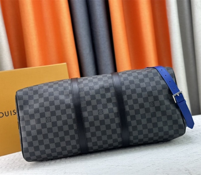 L0vis Vvtt0n Damier Graphite Canvas Keepall Bandouliere 50 In Indigo Blue
