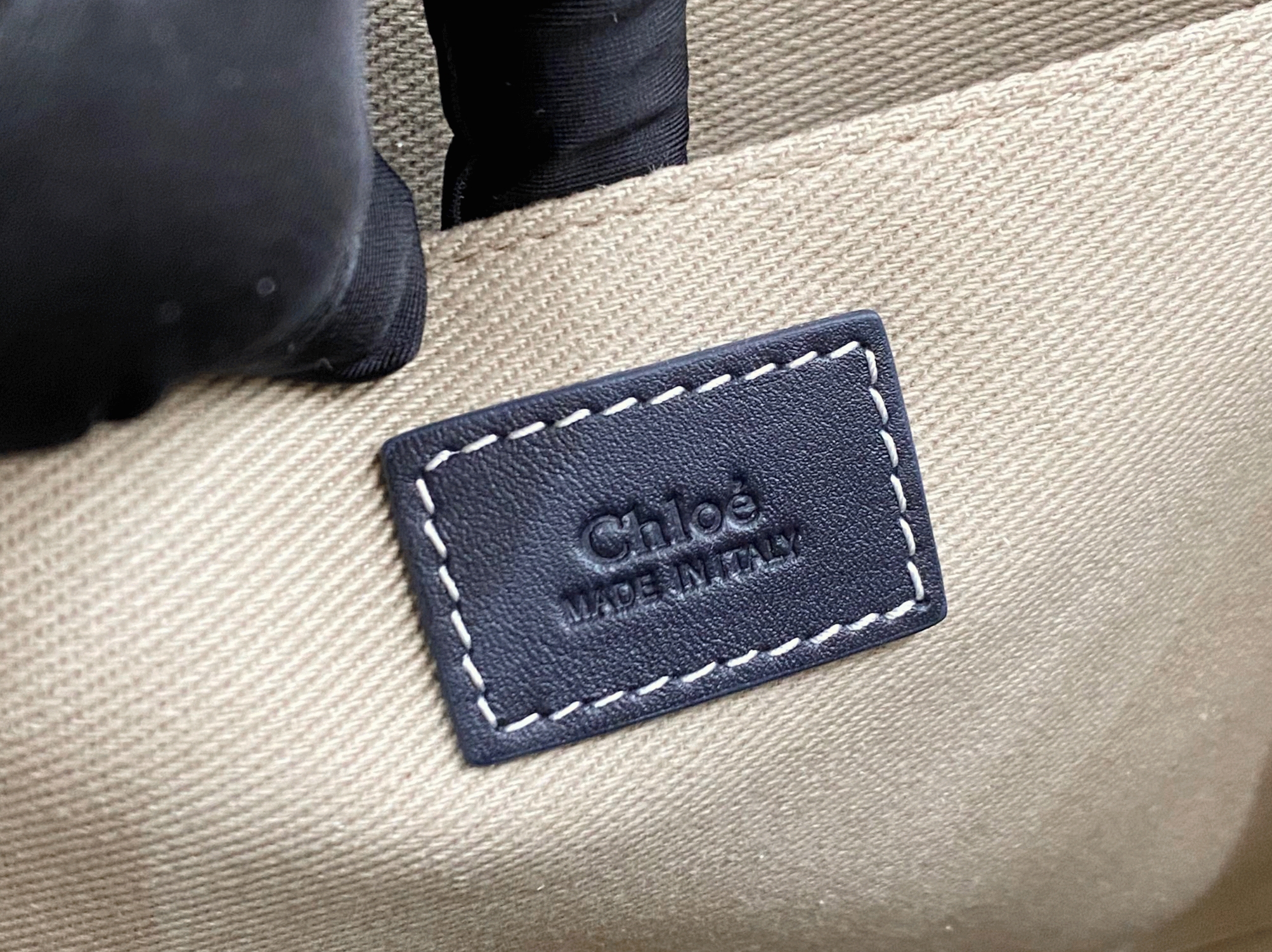 top quality faux Ch10e woody medium tote bag in linen canvas with navy blue leather