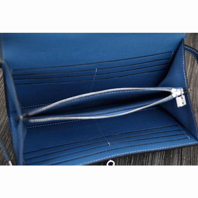 Jean blue knockoff H**me5 Kelly Longue wallet