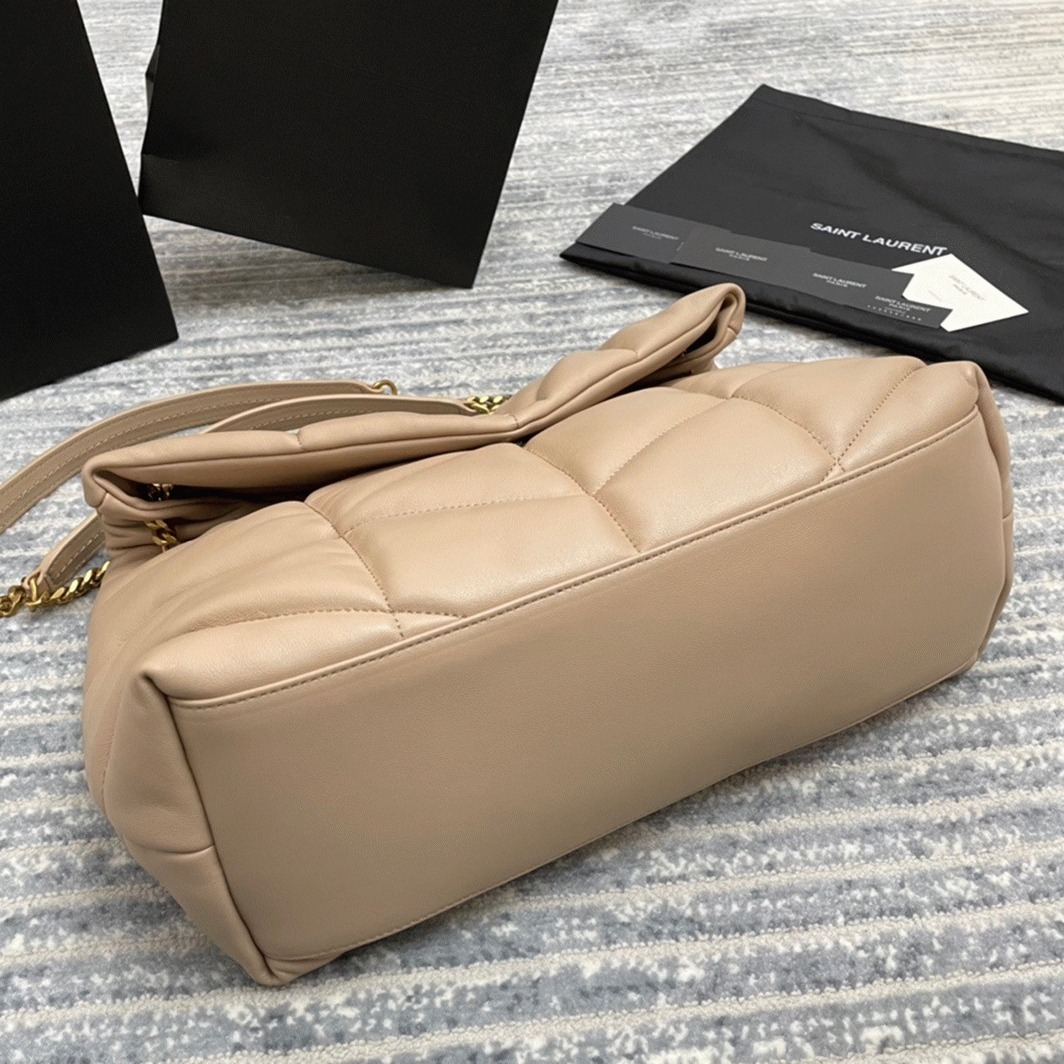 Sa1nt Lau*nt Puffer Medium Chain Bag Beige Lambskin
