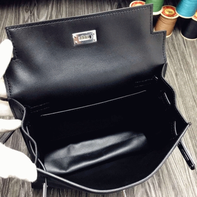 Black Swift Leather Replica H**me5 Kelly Danse Versatile Handbag
