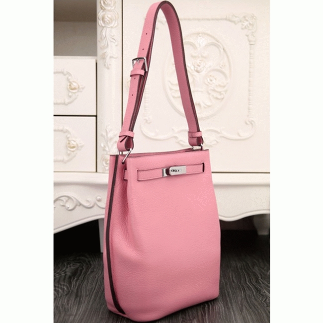 Pink Leather Replica H**me5 So Kelly 22cm Feminine Shoulder Bag