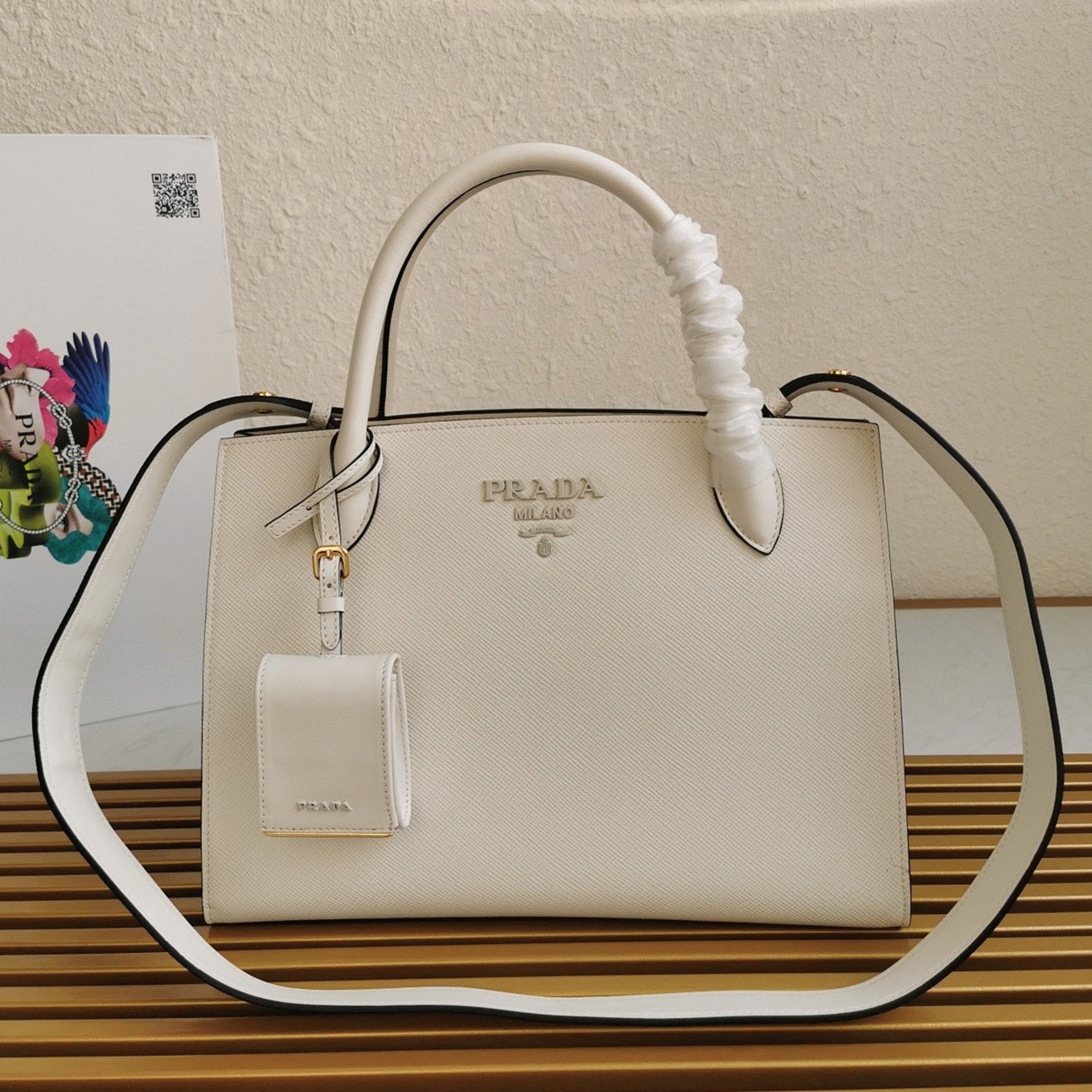 Pra*a Monochrome Medium Bag Fake in White