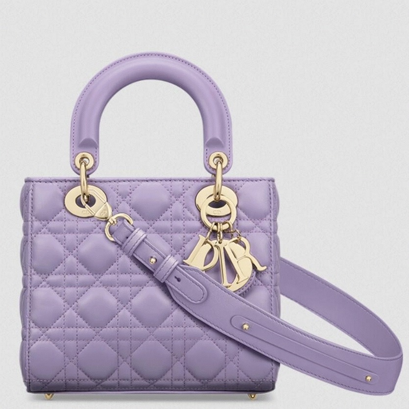 D10r Small Lady D10r Bag Fake in Lilas Lambskin with Resin Charms