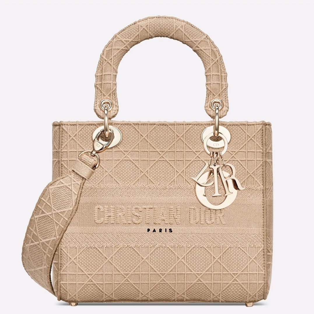 D10r Lady D-Lite Medium Bag Knockoff in Beige Cannage Embroidered Canvas