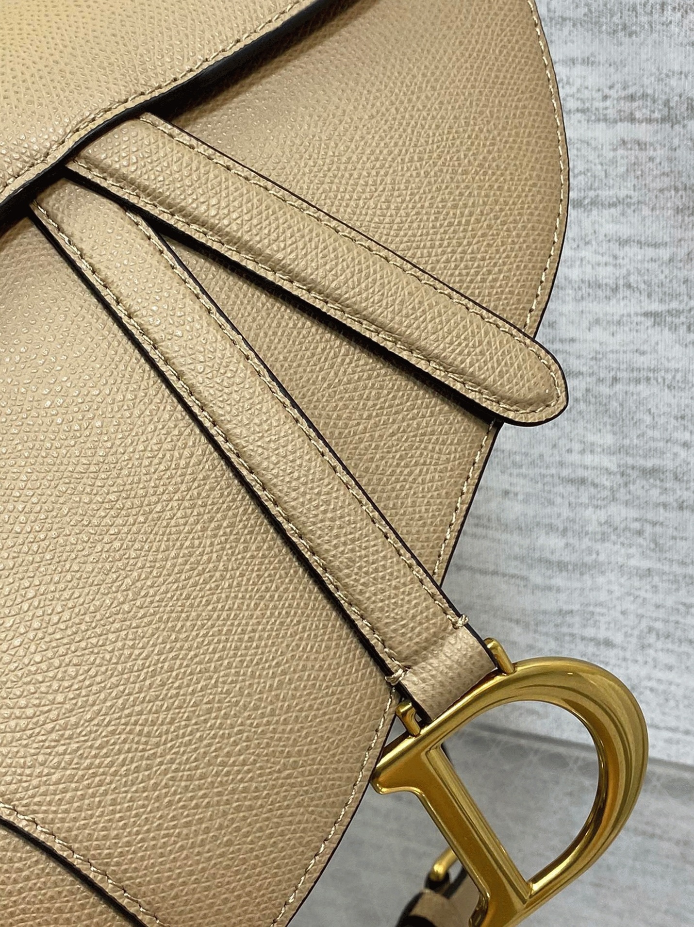 D10r Saddle Bag with Strap Replica in Sand Grained Calfskin
