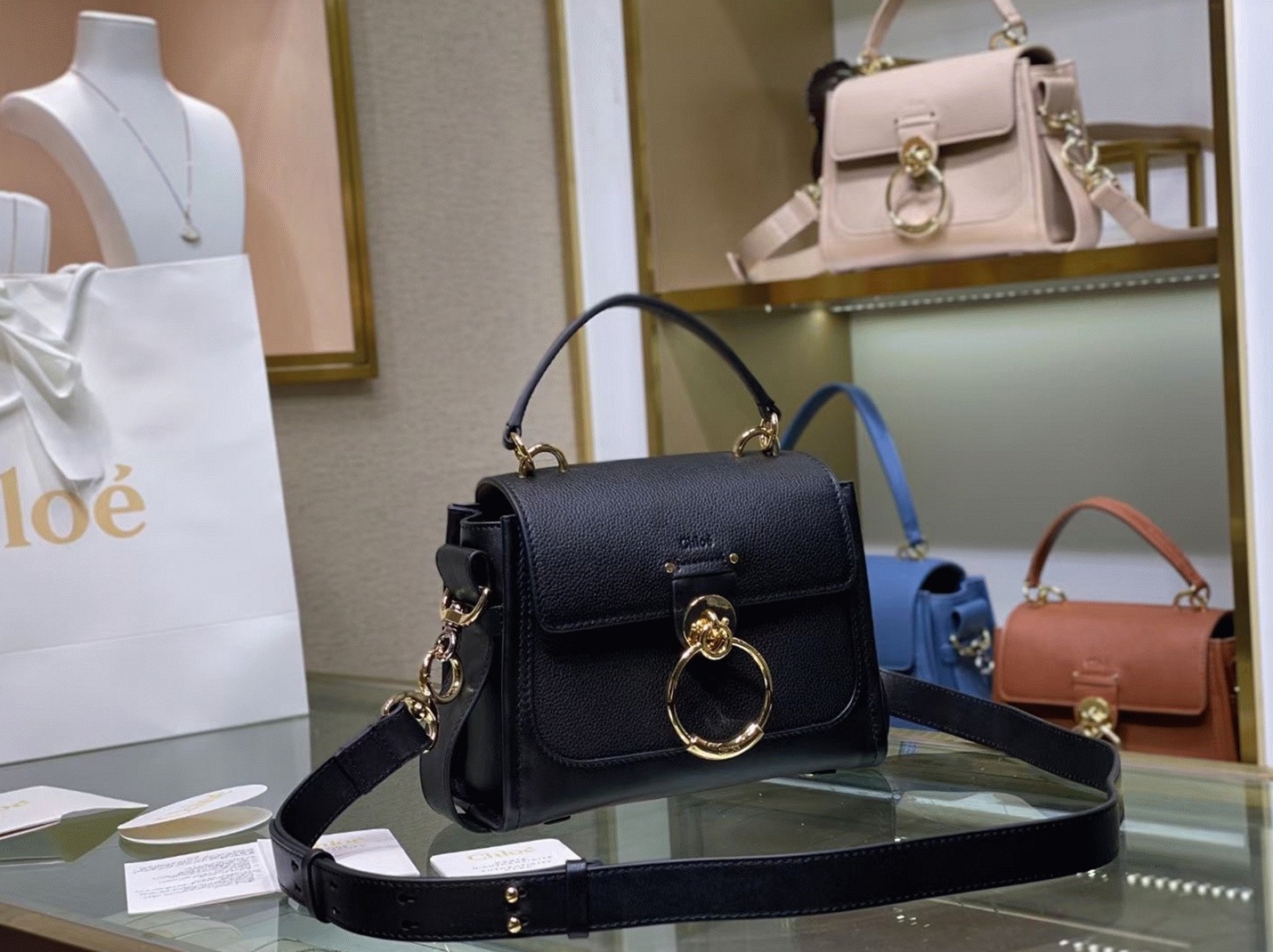 top quality replica Ch10e mini tess day bag in black grained leather