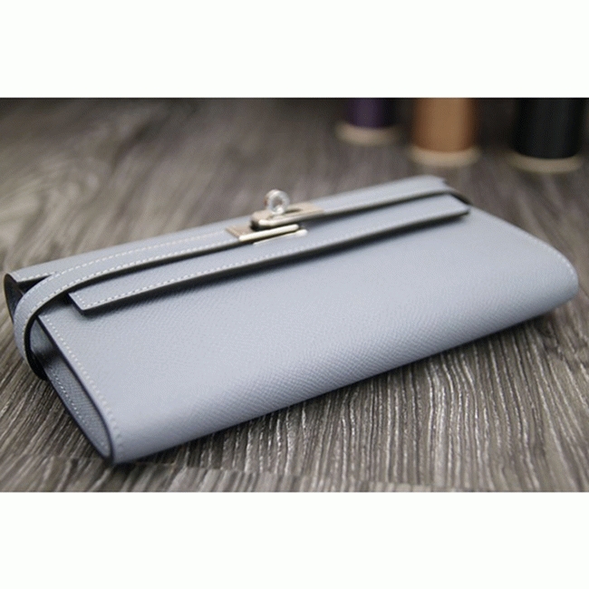Blue lin knockoff H**me5 Kelly Longue wallet